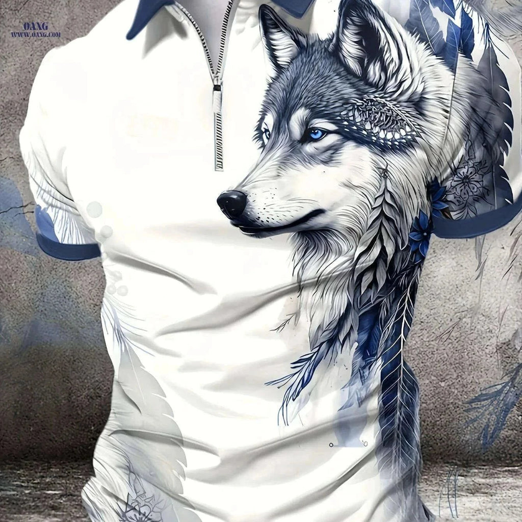 Stylish 3D Wolf Print Shirt - Breathable Short-Sleeve for Summer   OAXG White / M