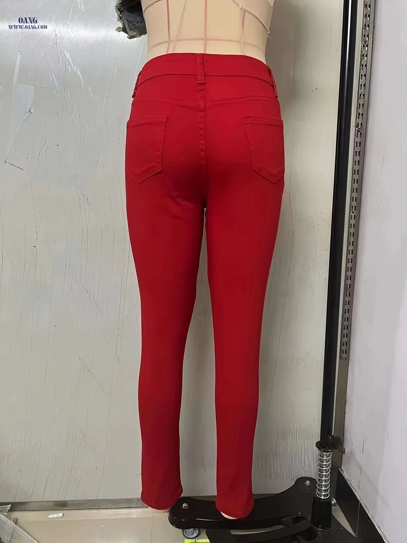 Stylish Army Green Skinny Ripped Pants for Women - Mid-High Waist   OAXG crimson / S