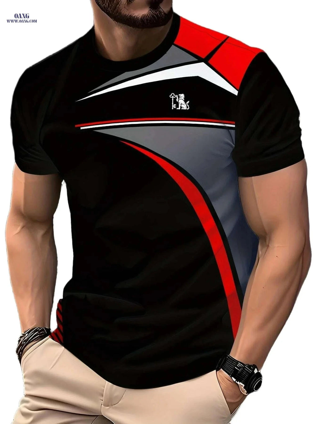 Stylish Black Men's Short-Sleeve T-Shirt - Casual Crew Neck Design   OAXG 
