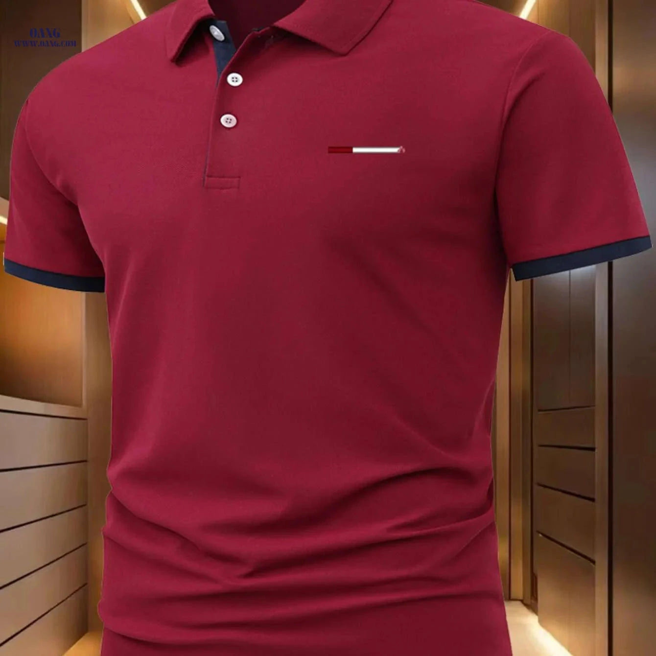 Stylish Black Polo Shirt - 100% Polyester, Casual Short Sleeve for Men   OAXG navy blue / S