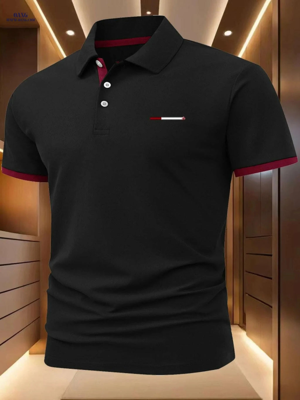 Stylish Black Polo Shirt - 100% Polyester, Casual Short Sleeve for Men   OAXG navy blue / S