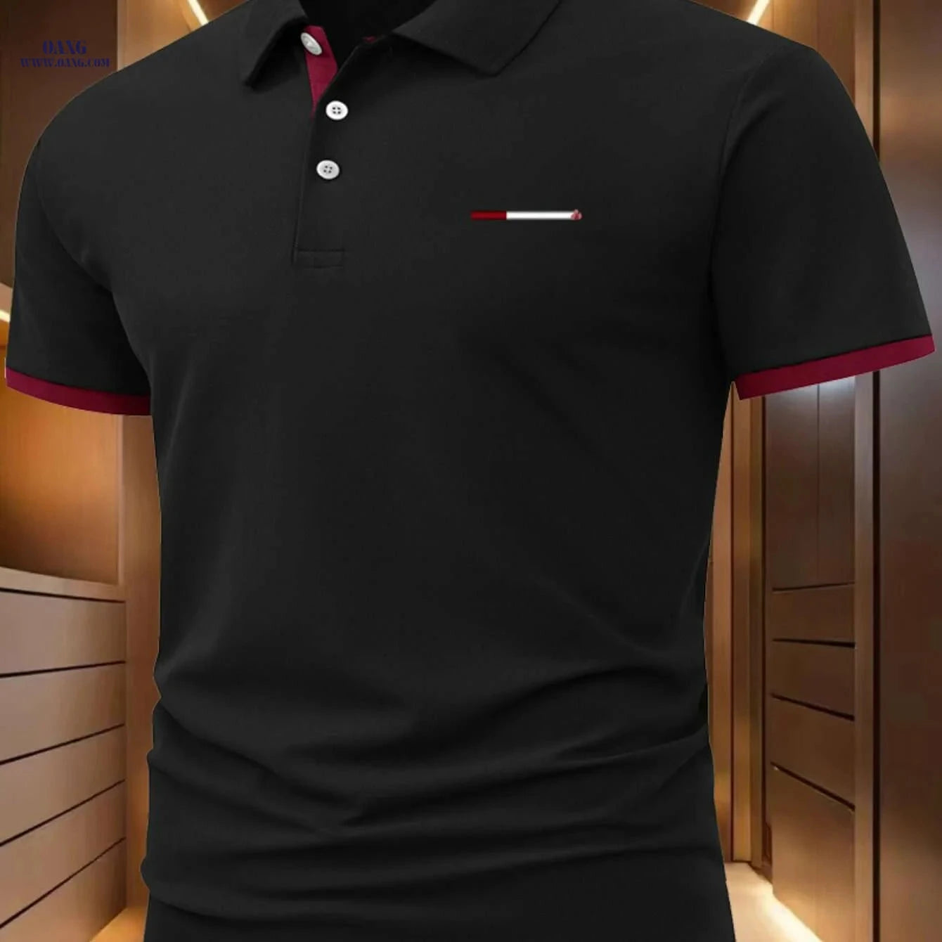 Stylish Black Polo Shirt - 100% Polyester, Casual Short Sleeve for Men   OAXG navy blue / S