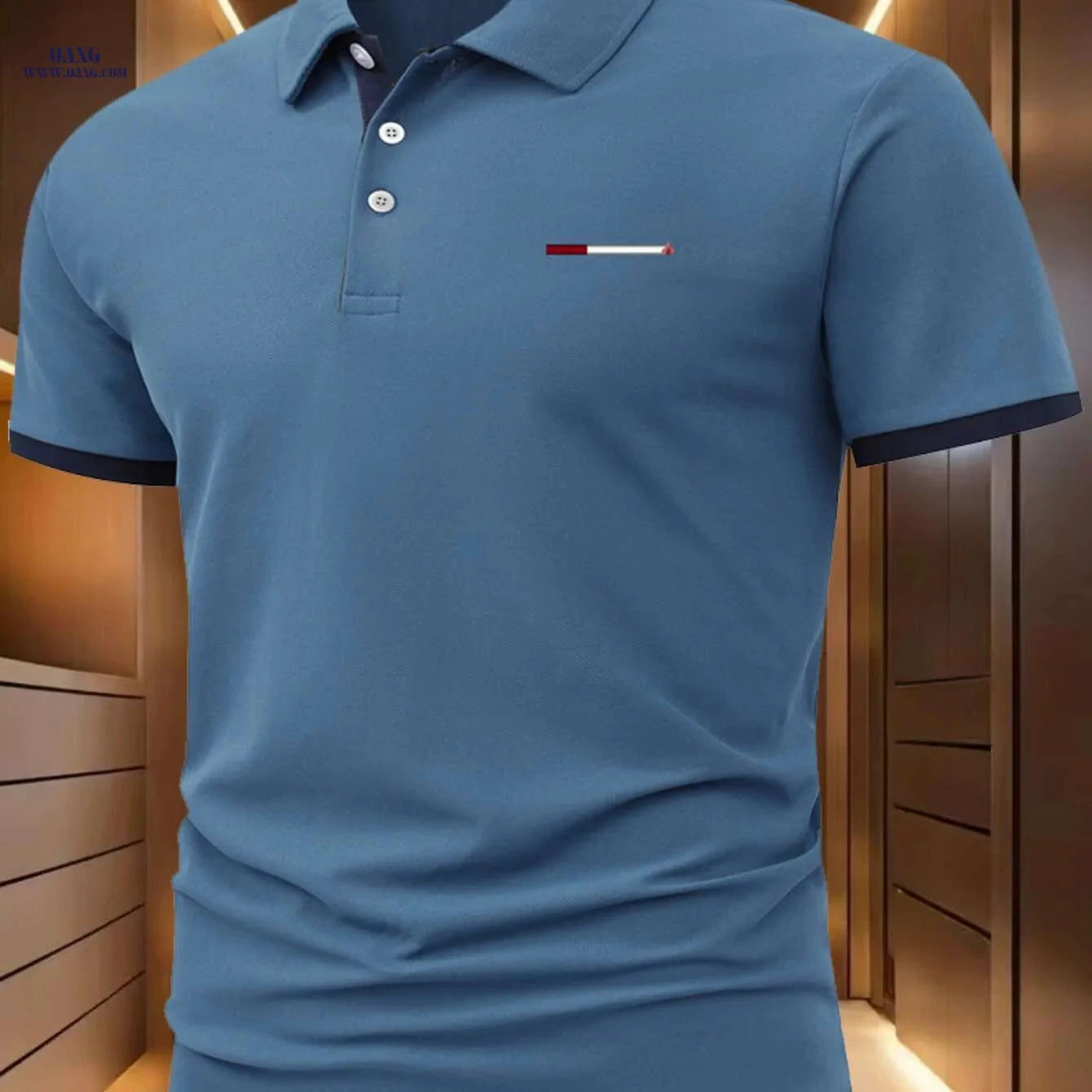Stylish Black Polo Shirt - 100% Polyester, Casual Short Sleeve for Men   OAXG navy blue / S