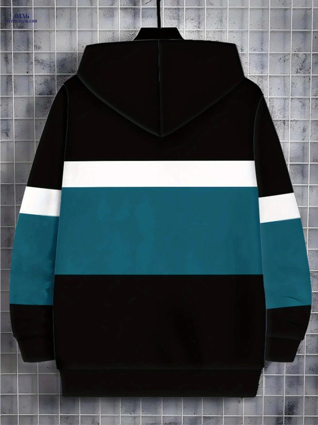 Stylish Black Polyester Hoodie with Teal Stripes - Lightweight & Durable   OAXG 【Multicolor】 / FR M