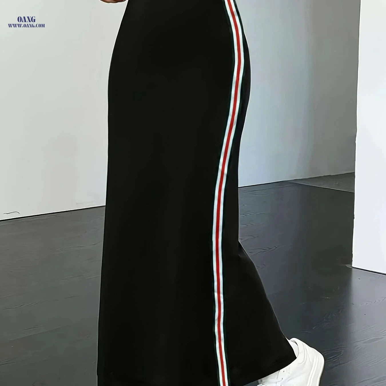 Stylish Black & White Striped High-Waist Midi Skirt - Comfortable Fit   OAXG 