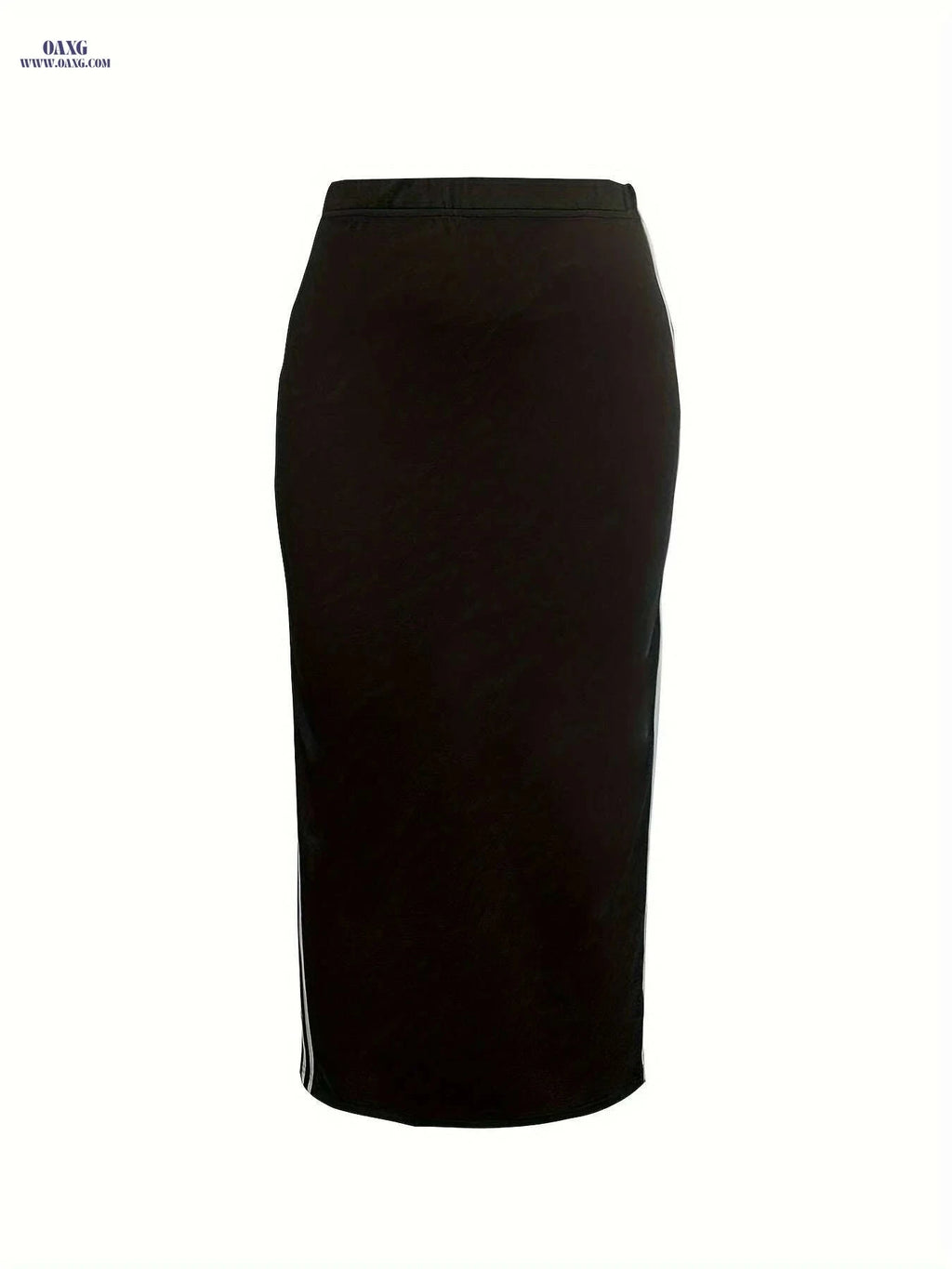Stylish Black & White Striped High-Waist Midi Skirt - Comfortable Fit   OAXG Black / XS