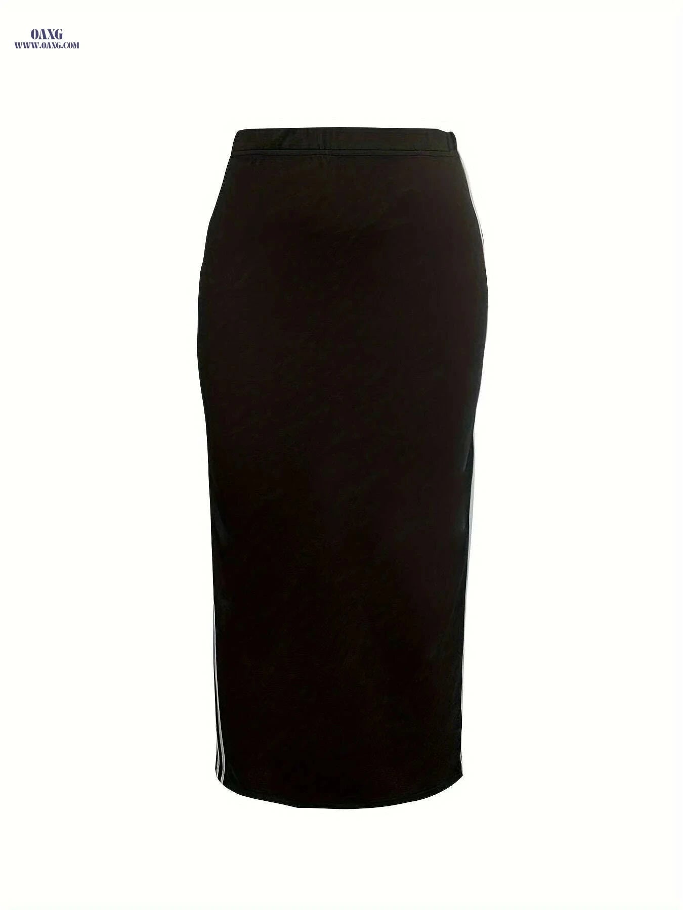 Stylish Black & White Striped High-Waist Midi Skirt - Comfortable Fit   OAXG Black / XS