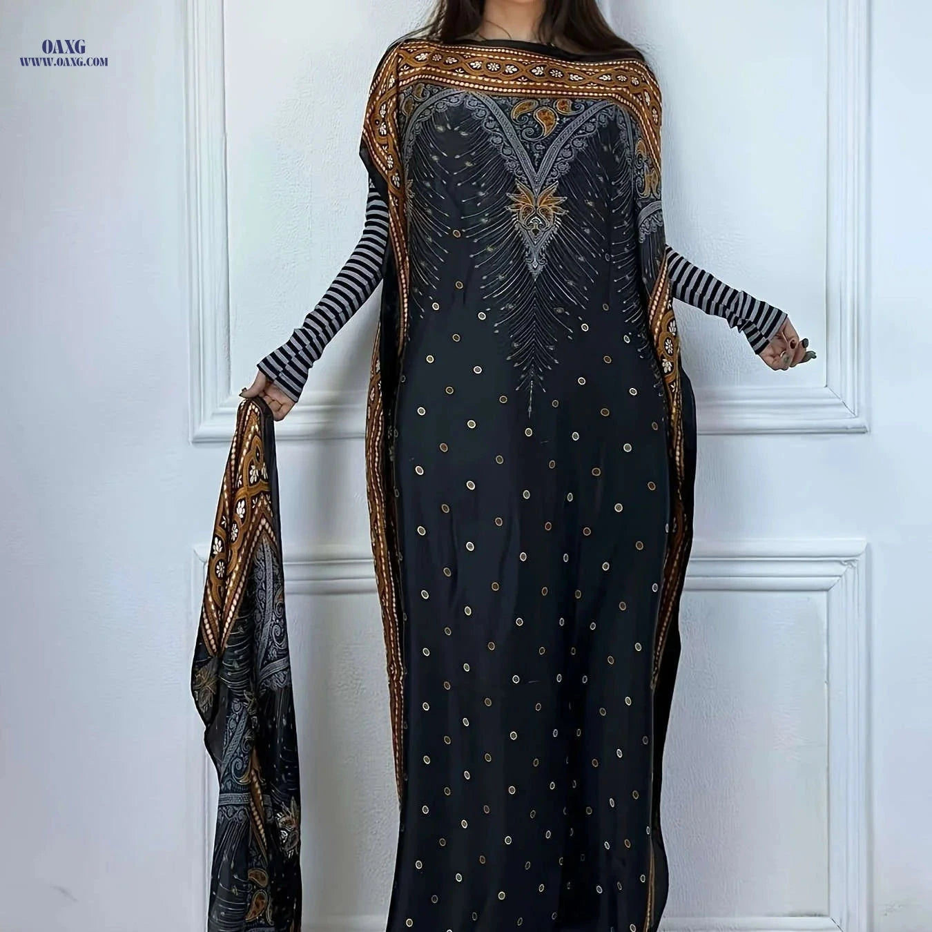 Stylish Boat Neck Abaya with Batwing Sleeves - Perfect for Spring   OAXG 