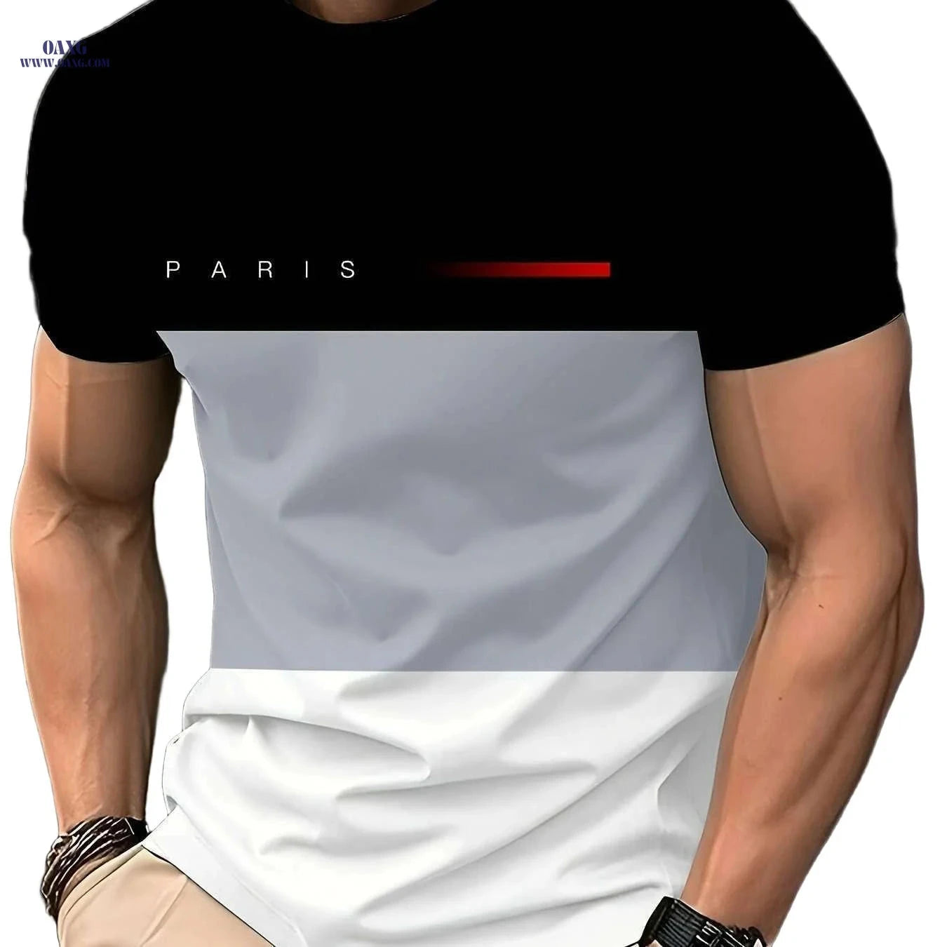 Stylish Casual Men's Graphic T-Shirt - Color-Blocked Design for Summer   OAXG PYDX60 / S
