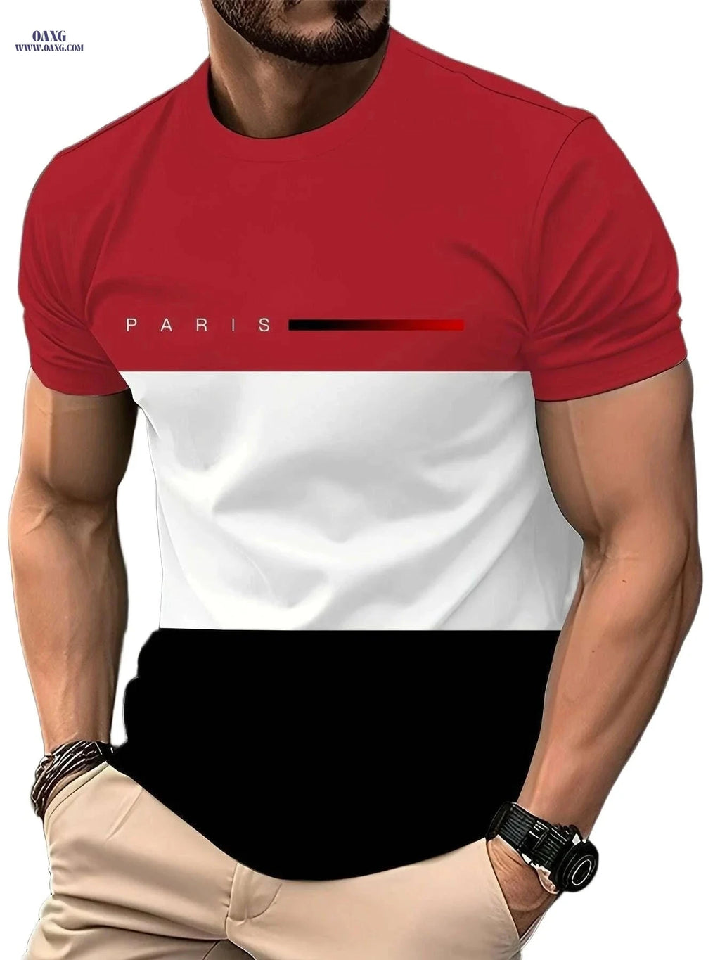 Stylish Casual Men's Graphic T-Shirt - Color-Blocked Design for Summer   OAXG PYDX60 / S