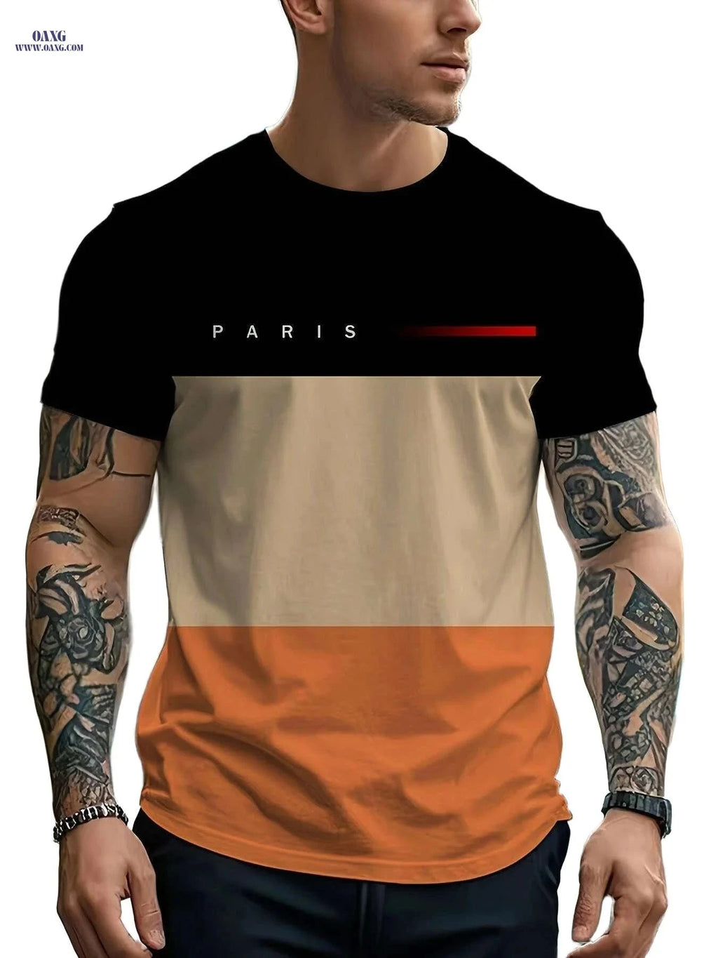 Stylish Casual Men's Graphic T-Shirt - Color-Blocked Design for Summer   OAXG PYDX60 / S