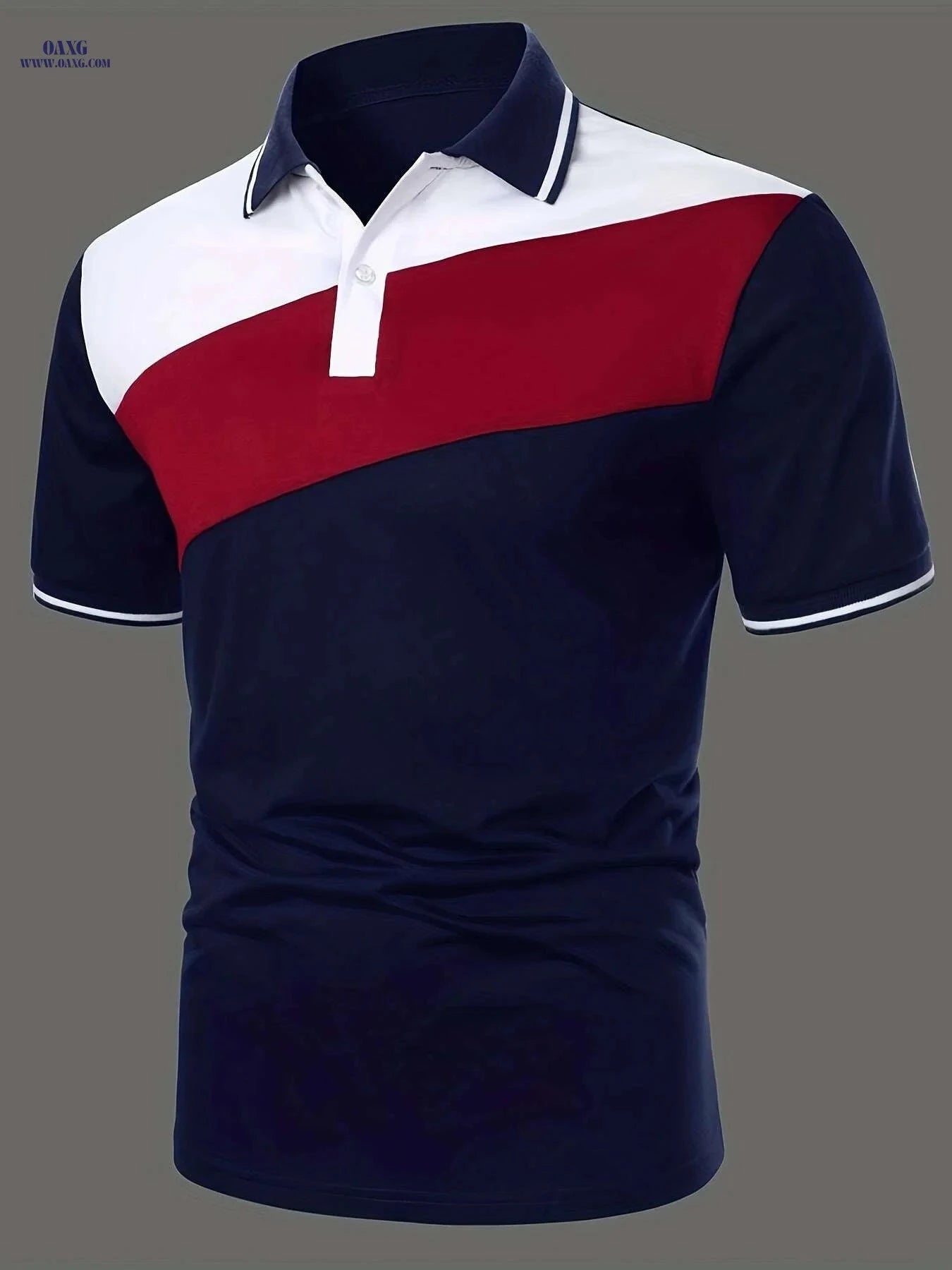 Stylish Color Block Men's Short Sleeve Shirt - Geometric Pattern Casual   OAXG 