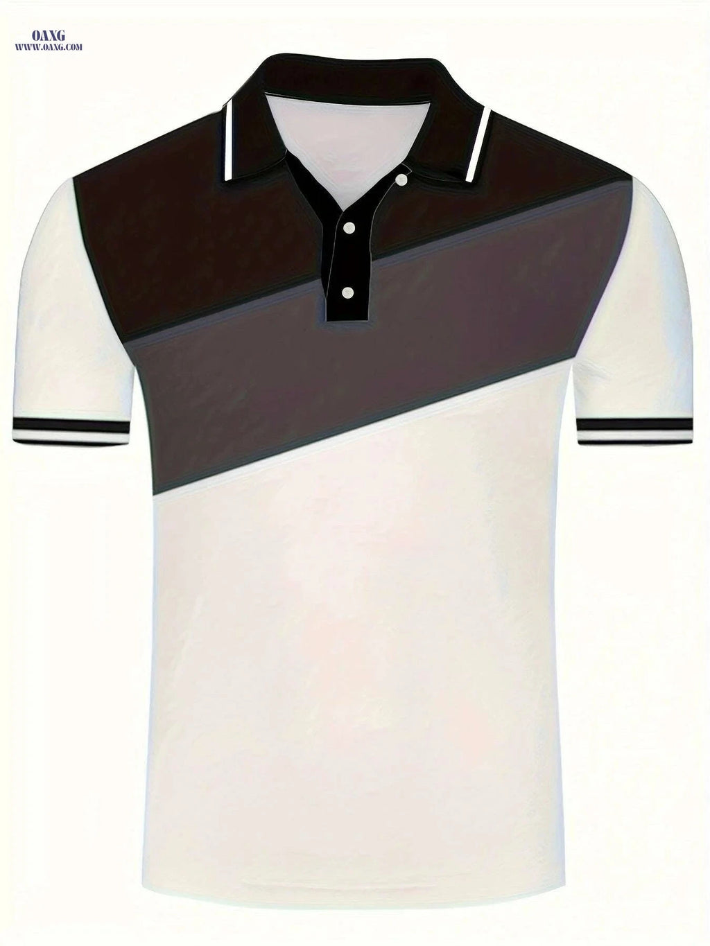 Stylish Color Block Men's Short Sleeve Shirt - Geometric Pattern Casual   OAXG White+Red+Navy Blue / S
