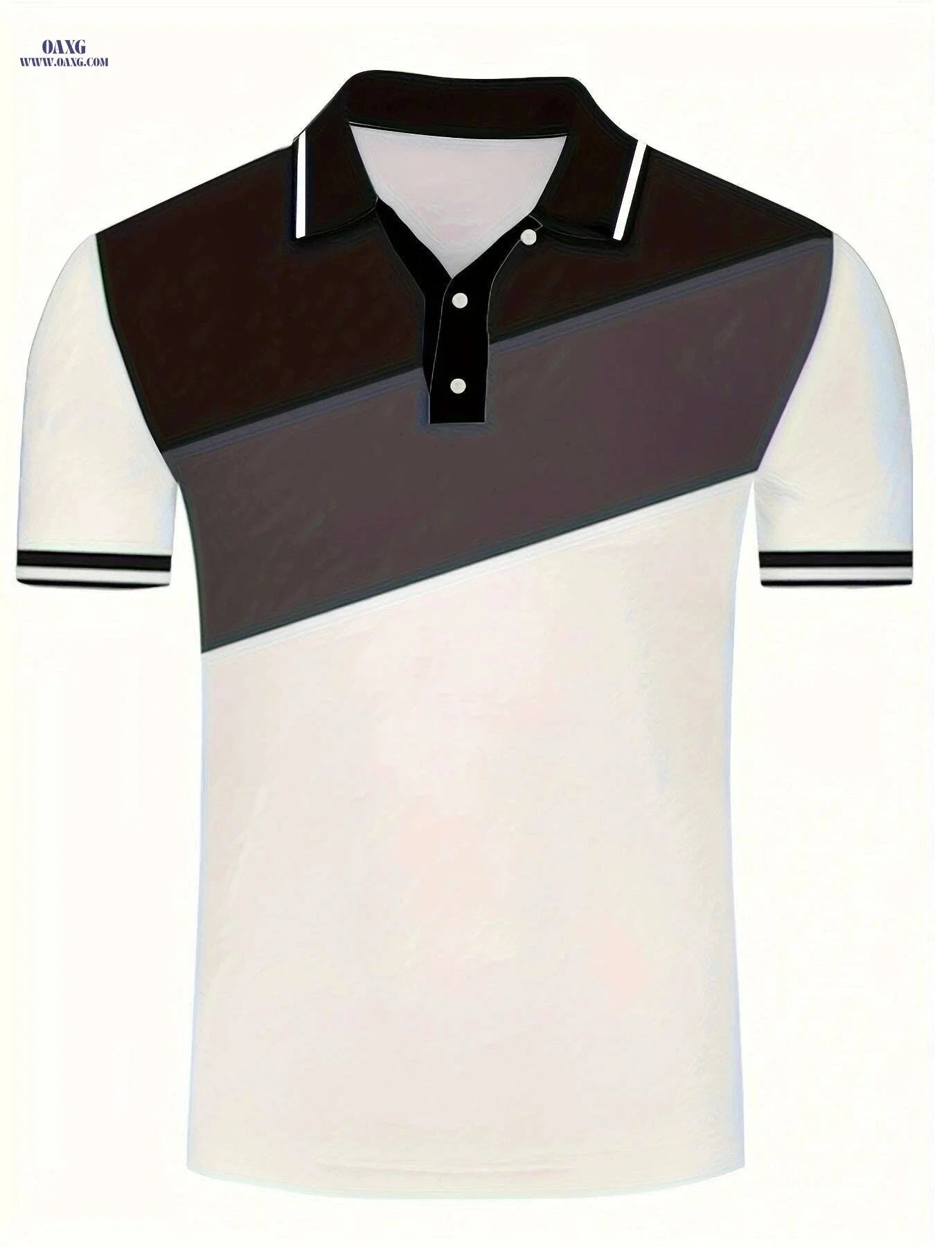 Stylish Color Block Men's Short Sleeve Shirt - Geometric Pattern Casual   OAXG White+Red+Navy Blue / S