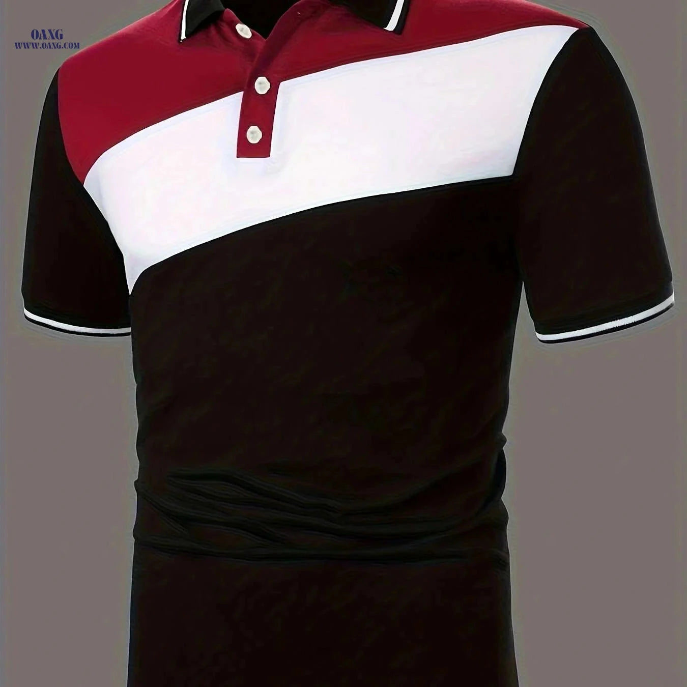 Stylish Color Block Men's Short Sleeve Shirt - Geometric Pattern Casual   OAXG White+Red+Navy Blue / S