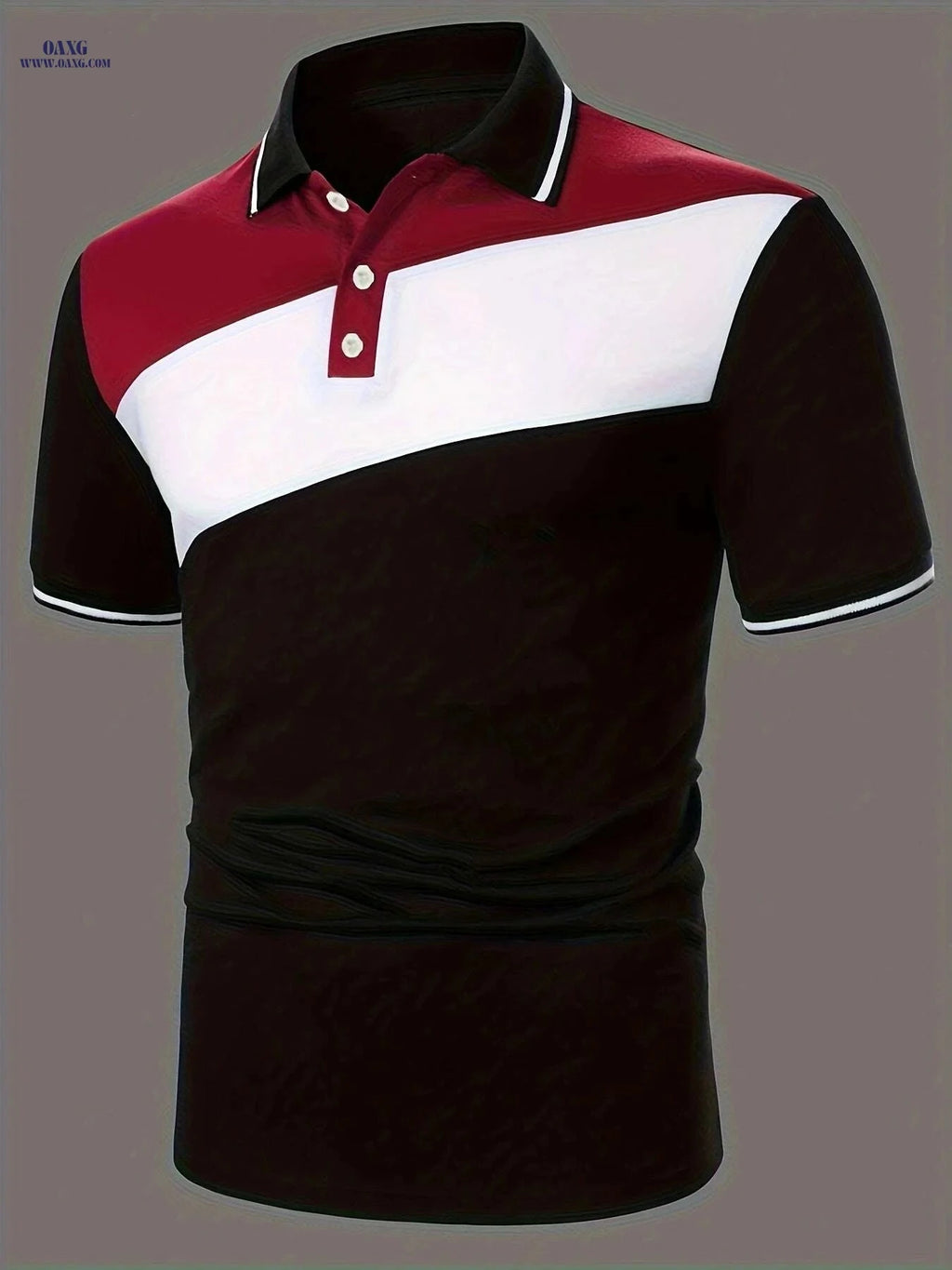 Stylish Color Block Men's Short Sleeve Shirt - Geometric Pattern Casual   OAXG White+Red+Navy Blue / S