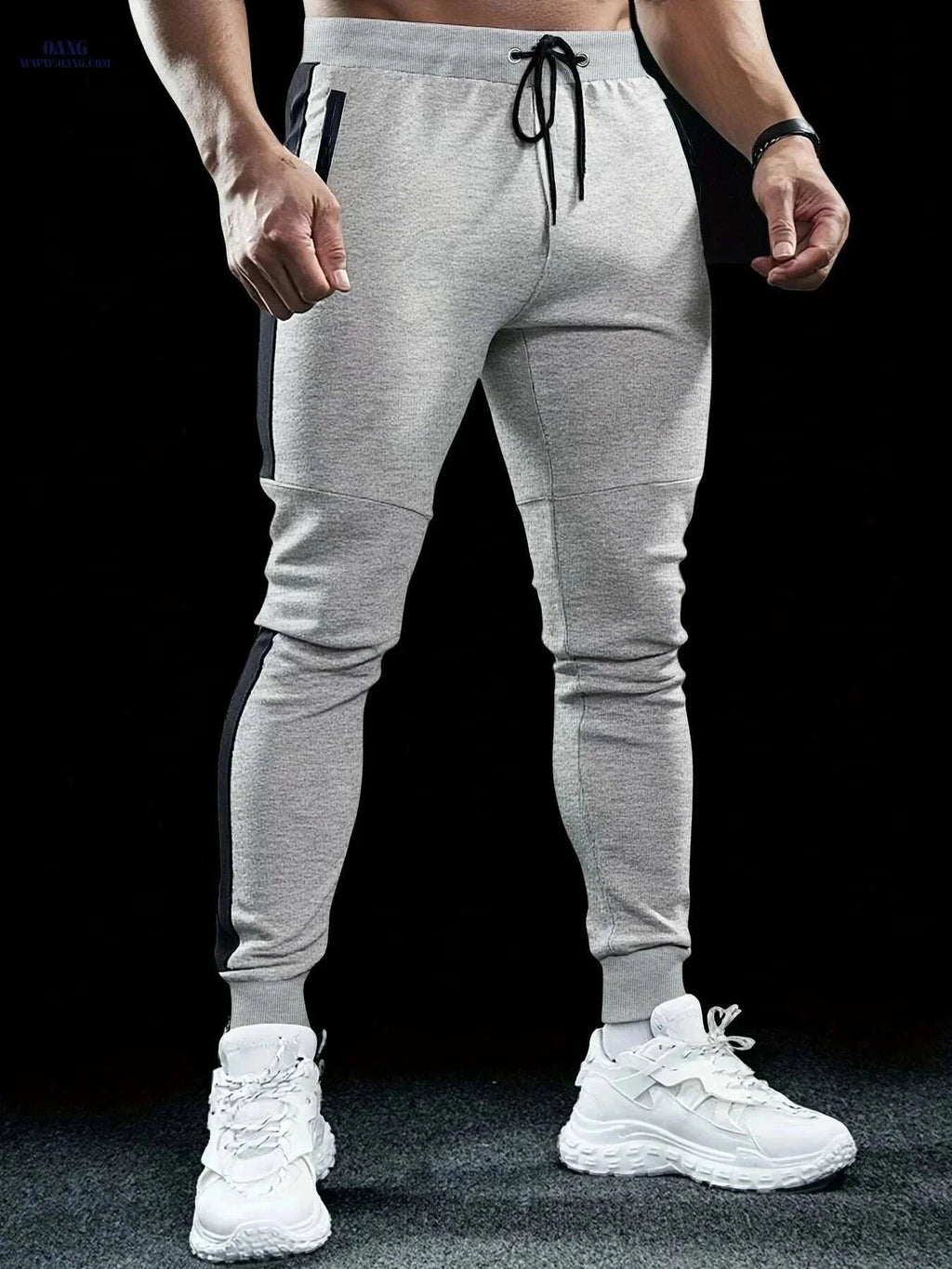 Stylish Color-Blocked Men's Casual Pants - Elastic Waist, Relaxed Fit   OAXG Light Grey / S