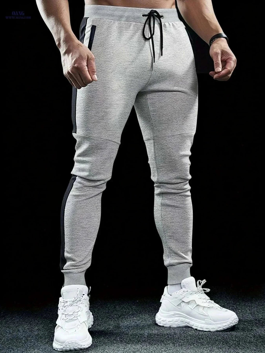 Stylish Color-Blocked Men's Casual Pants - Elastic Waist, Relaxed Fit   OAXG Light Grey / S
