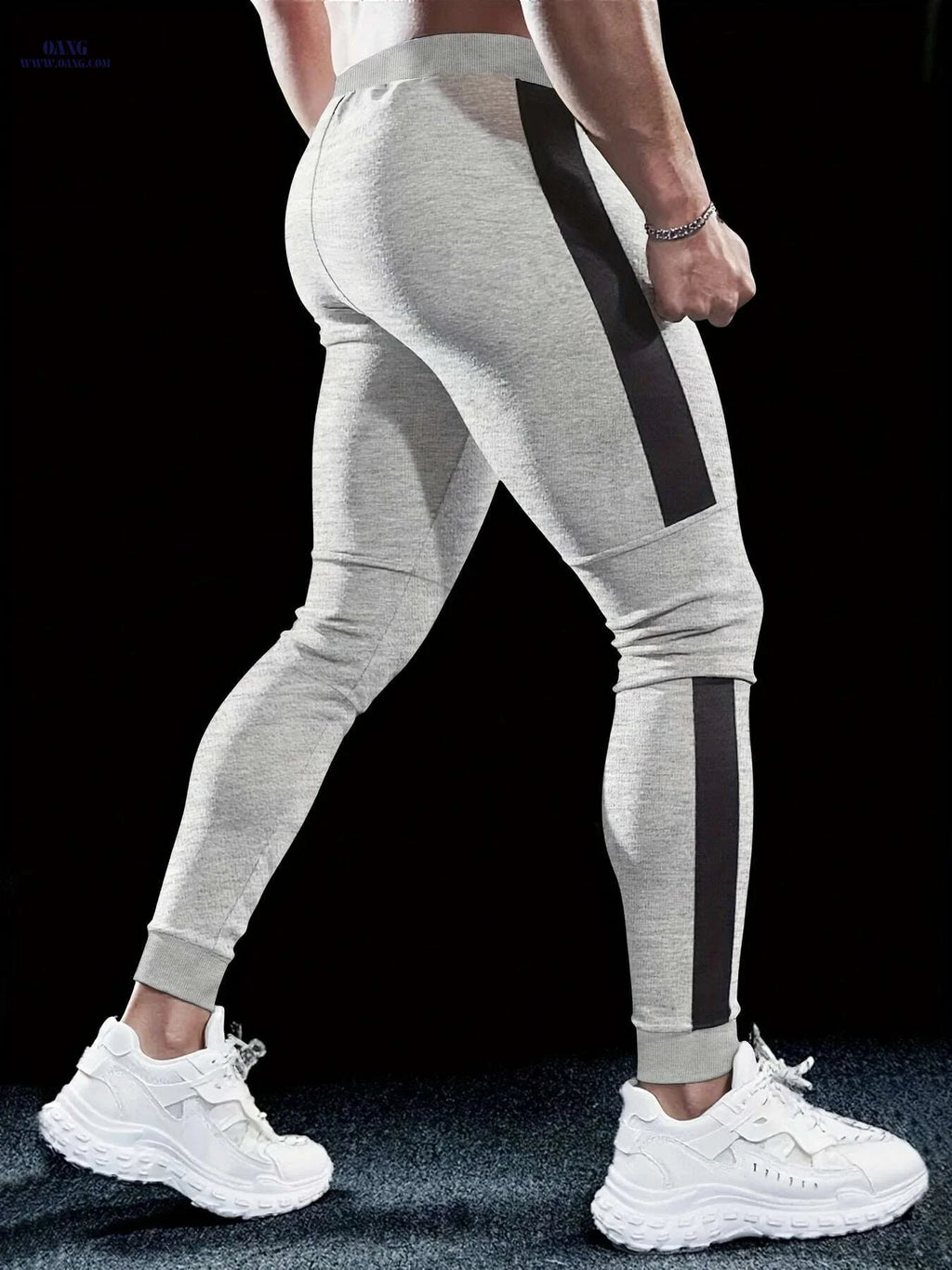 Stylish Color-Blocked Men's Casual Pants - Elastic Waist, Relaxed Fit   OAXG Light Grey / S