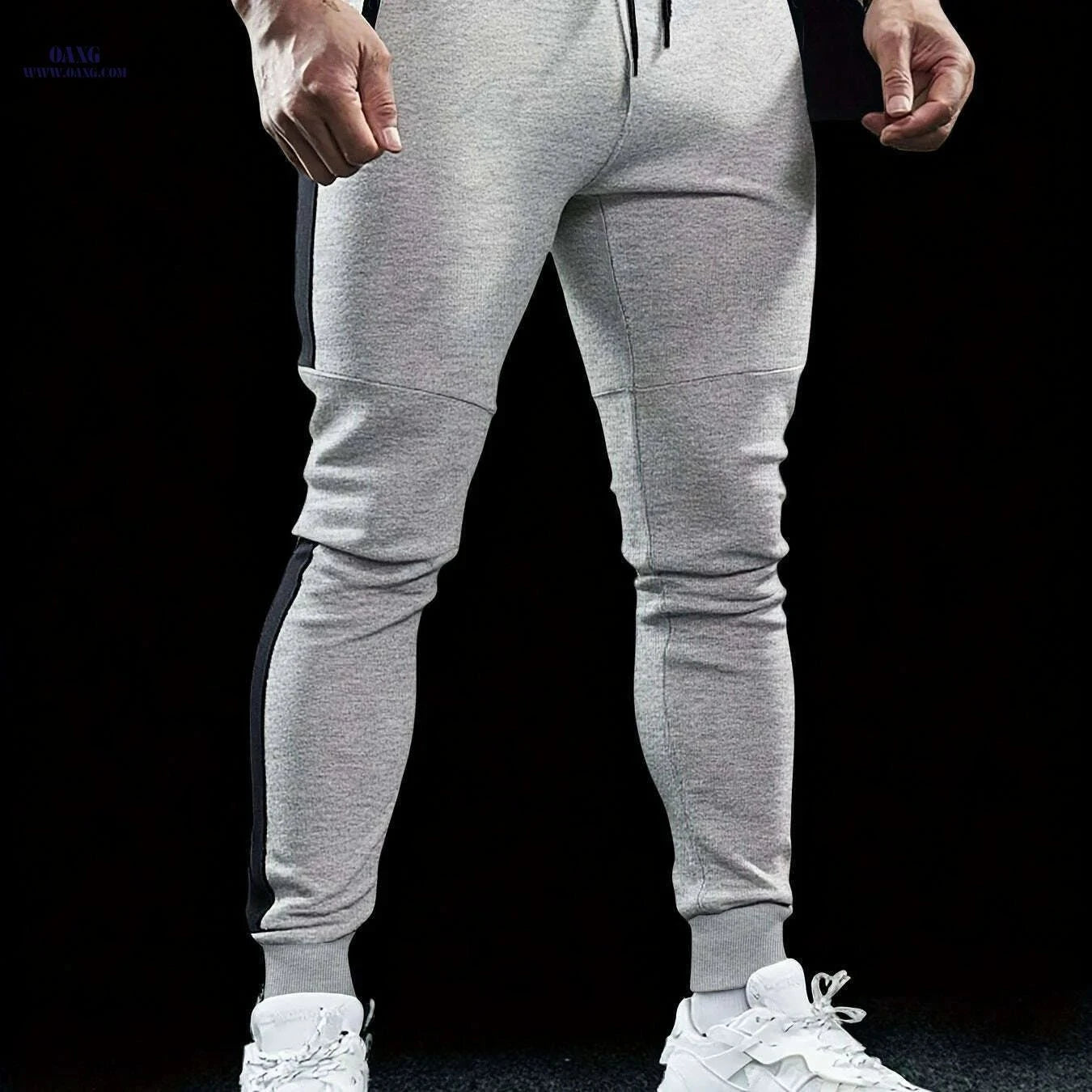 Stylish Color-Blocked Men's Casual Pants - Elastic Waist, Relaxed Fit   OAXG Light Grey / S