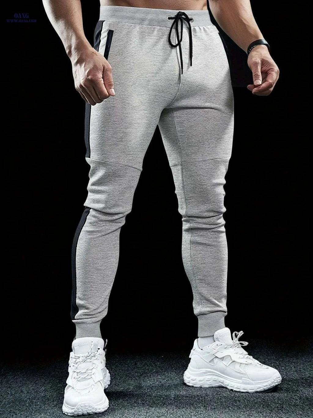Stylish Color-Blocked Men's Casual Pants - Elastic Waist, Relaxed Fit   OAXG Light Grey / S