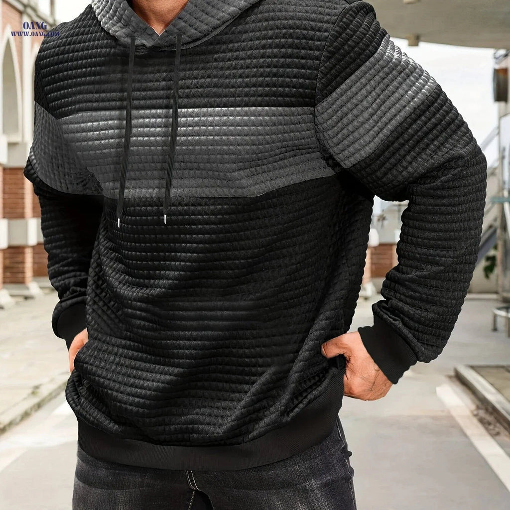 Stylish Color-Blocking Hoodie Sweatshirt for Men - Casual Pullover   OAXG 
