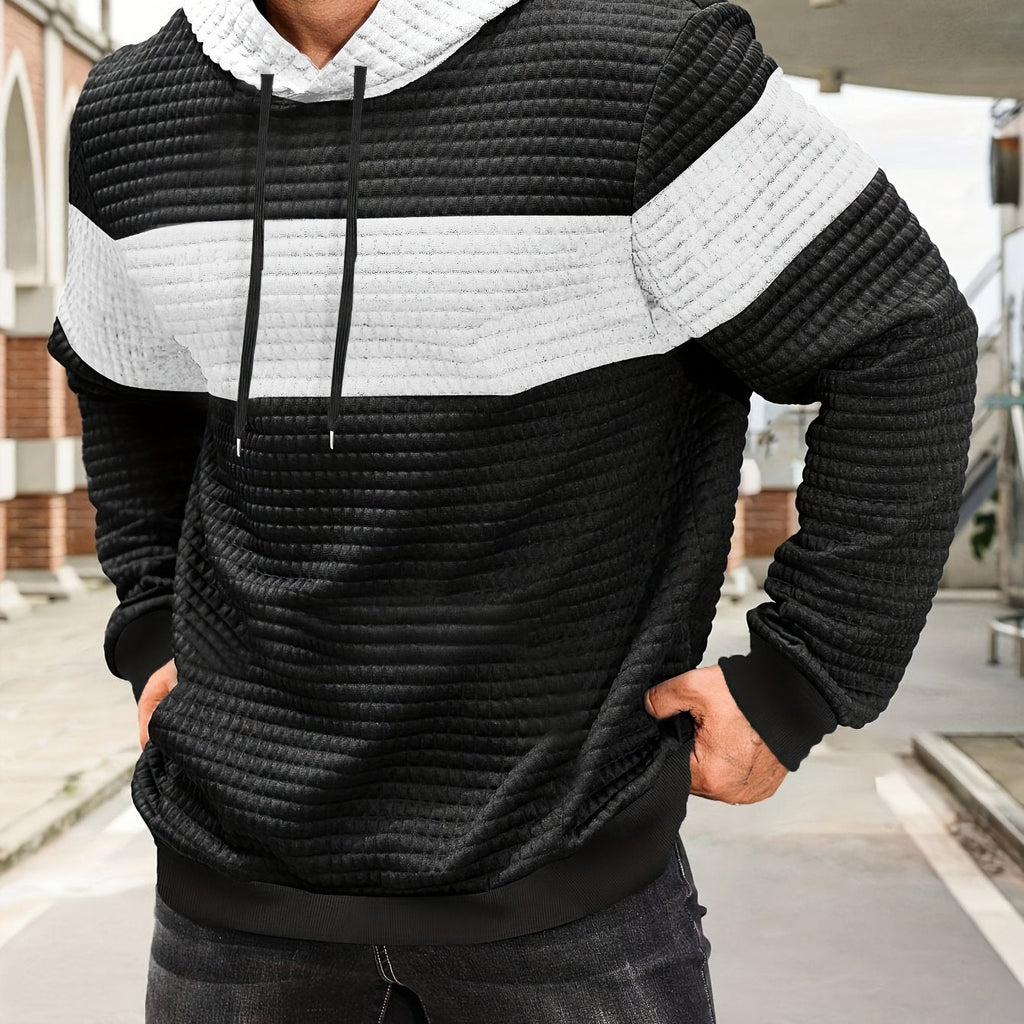 Stylish Color-Blocking Hoodie Sweatshirt for Men - Casual Pullover   OAXG 