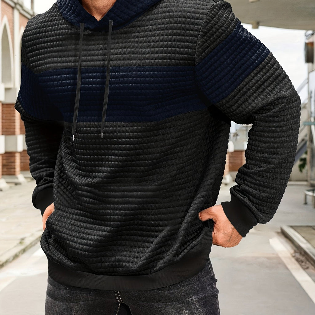 Stylish Color-Blocking Hoodie Sweatshirt for Men - Casual Pullover   OAXG 