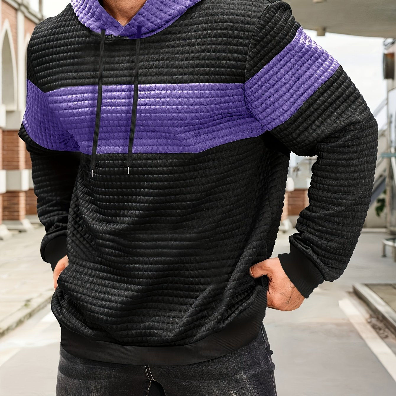 Stylish Color-Blocking Hoodie Sweatshirt for Men - Casual Pullover   OAXG 
