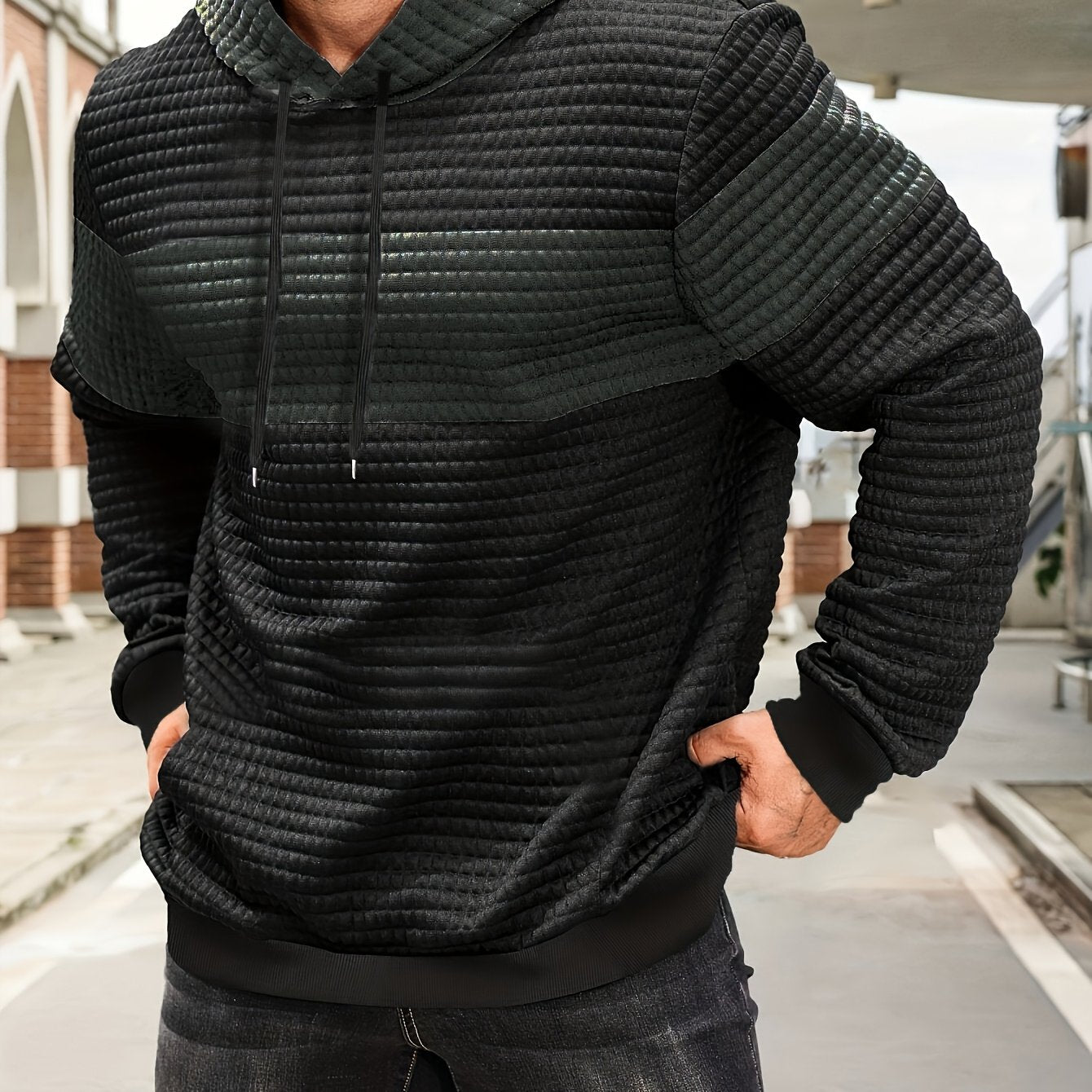 Stylish Color-Blocking Hoodie Sweatshirt for Men - Casual Pullover   OAXG 