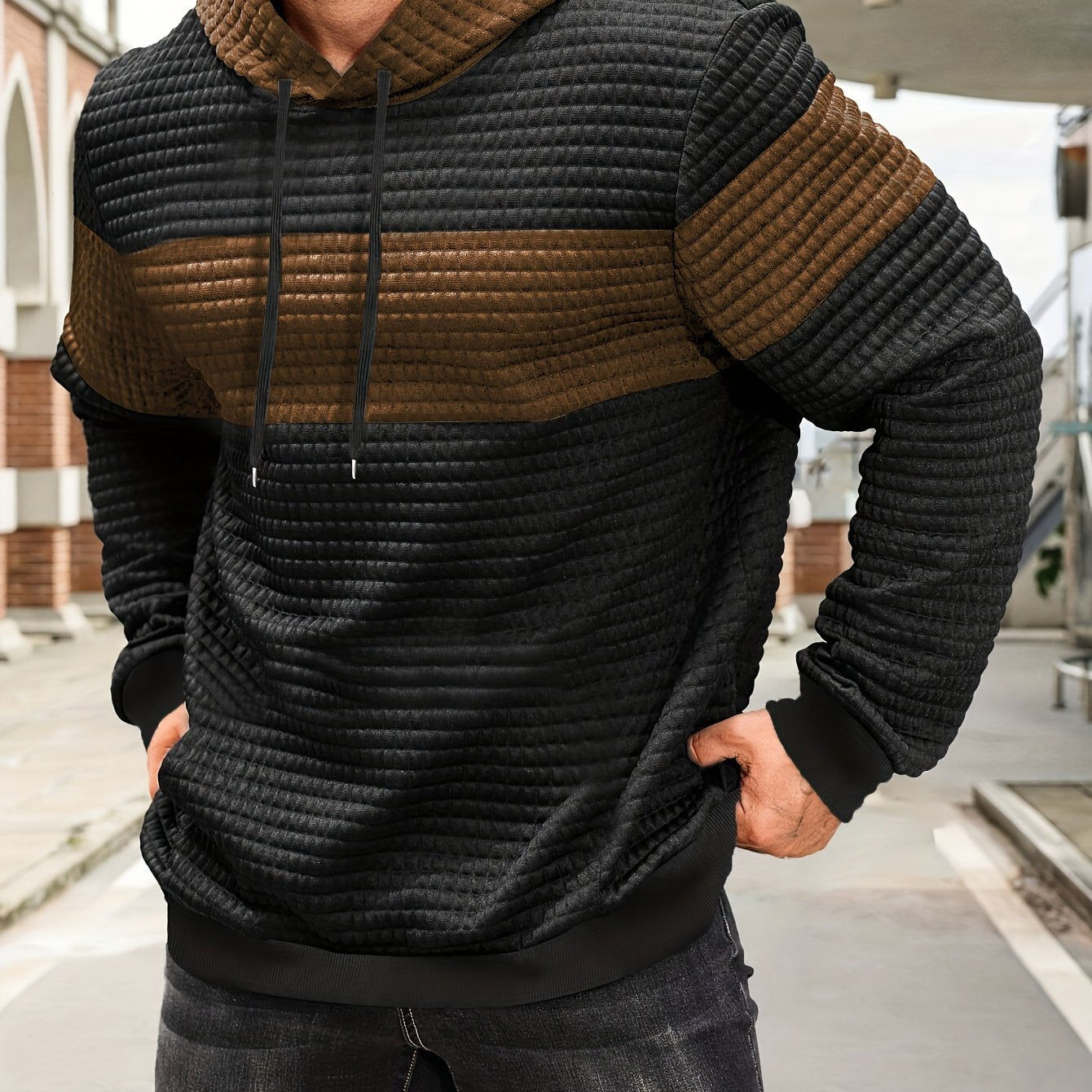 Stylish Color-Blocking Hoodie Sweatshirt for Men - Casual Pullover   OAXG 