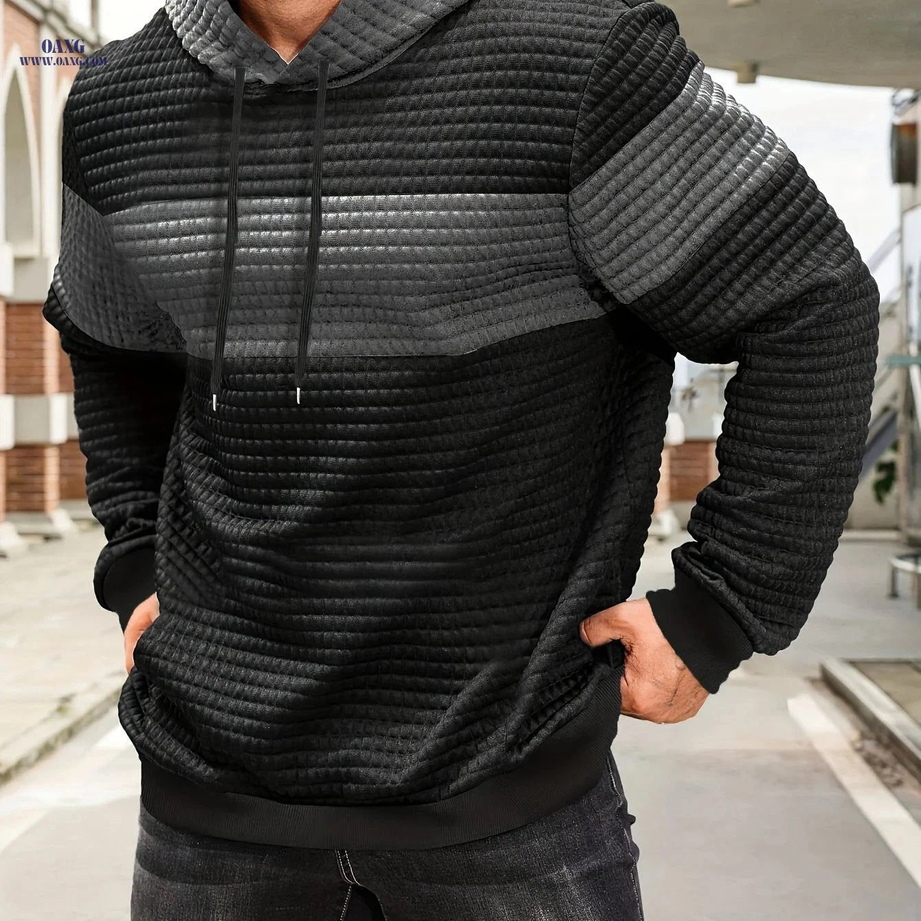Stylish Color-Blocking Hoodie Sweatshirt for Men - Casual Pullover   OAXG 