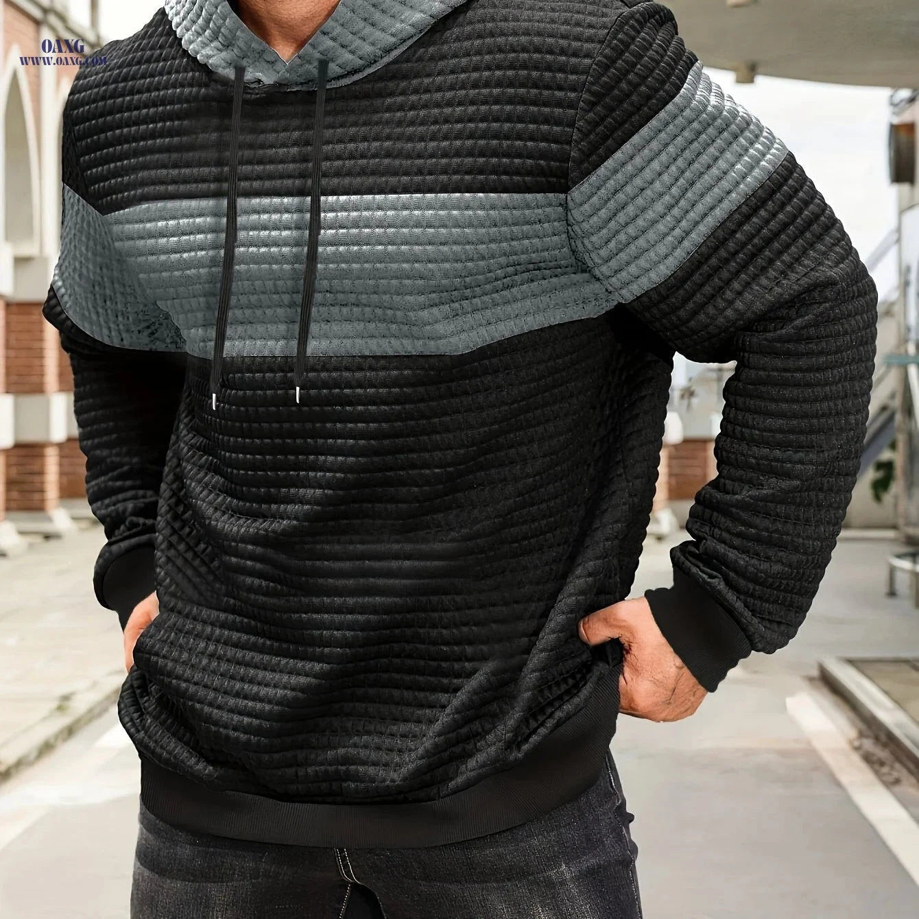 Stylish Color-Blocking Hoodie Sweatshirt for Men - Casual Pullover   OAXG 