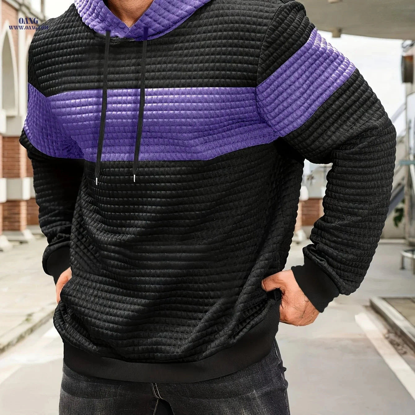 Stylish Color-Blocking Hoodie Sweatshirt for Men - Casual Pullover   OAXG 