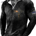 Stylish Distressed Pattern Half-Zip T-shirt for Men - Spring/Fall   OAXG Mixed Color / M