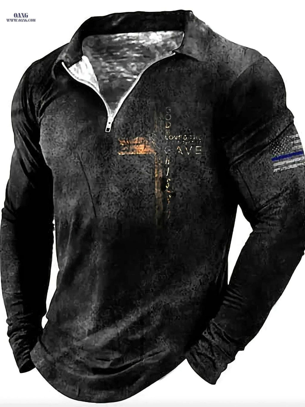 Stylish Distressed Pattern Half-Zip T-shirt for Men - Spring/Fall   OAXG Mixed Color / M