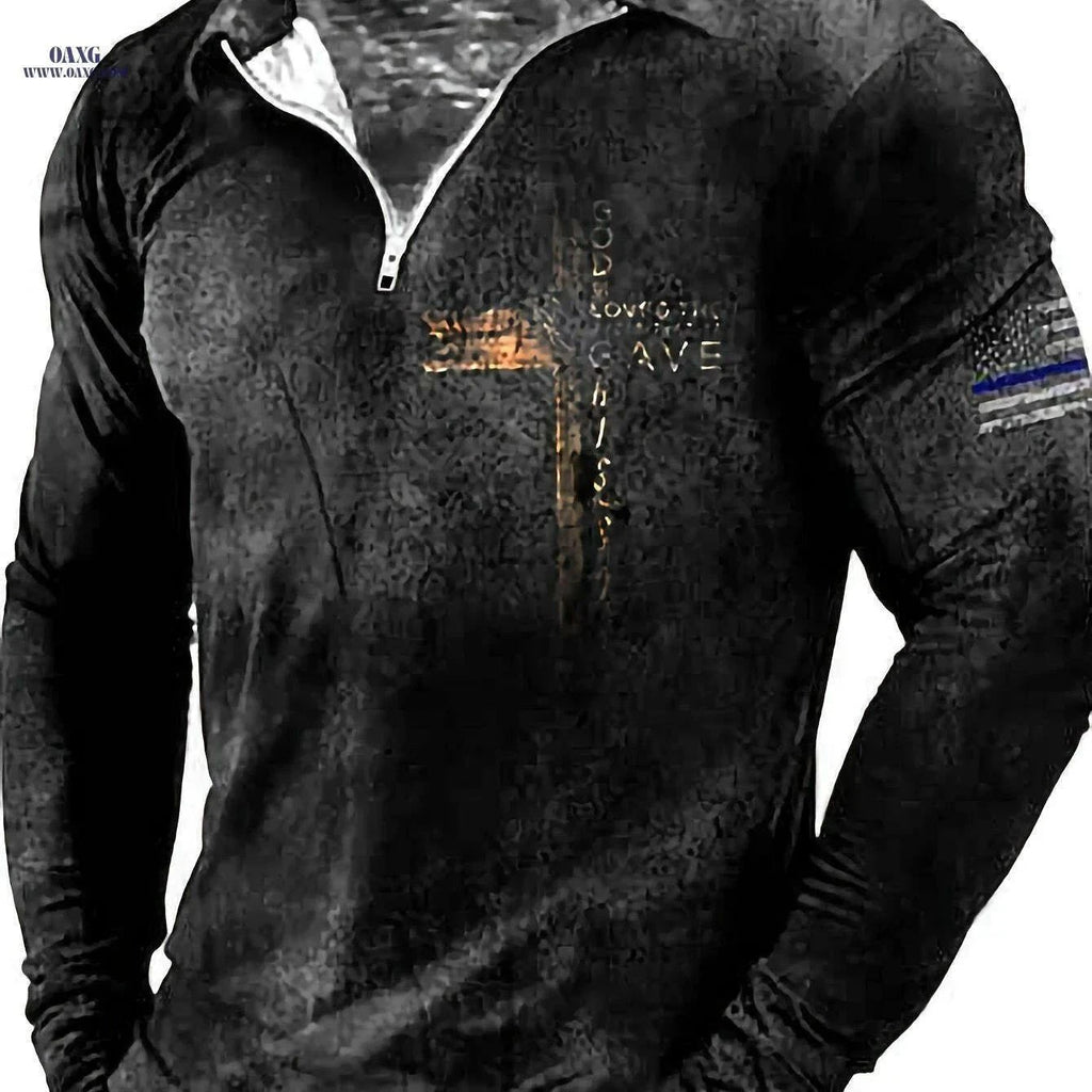 Stylish Distressed Pattern Half-Zip T-shirt for Men - Spring/Fall   OAXG Mixed Color / M