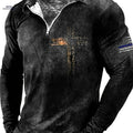 Stylish Distressed Pattern Half-Zip T-shirt for Men - Spring/Fall   OAXG Mixed Color / M