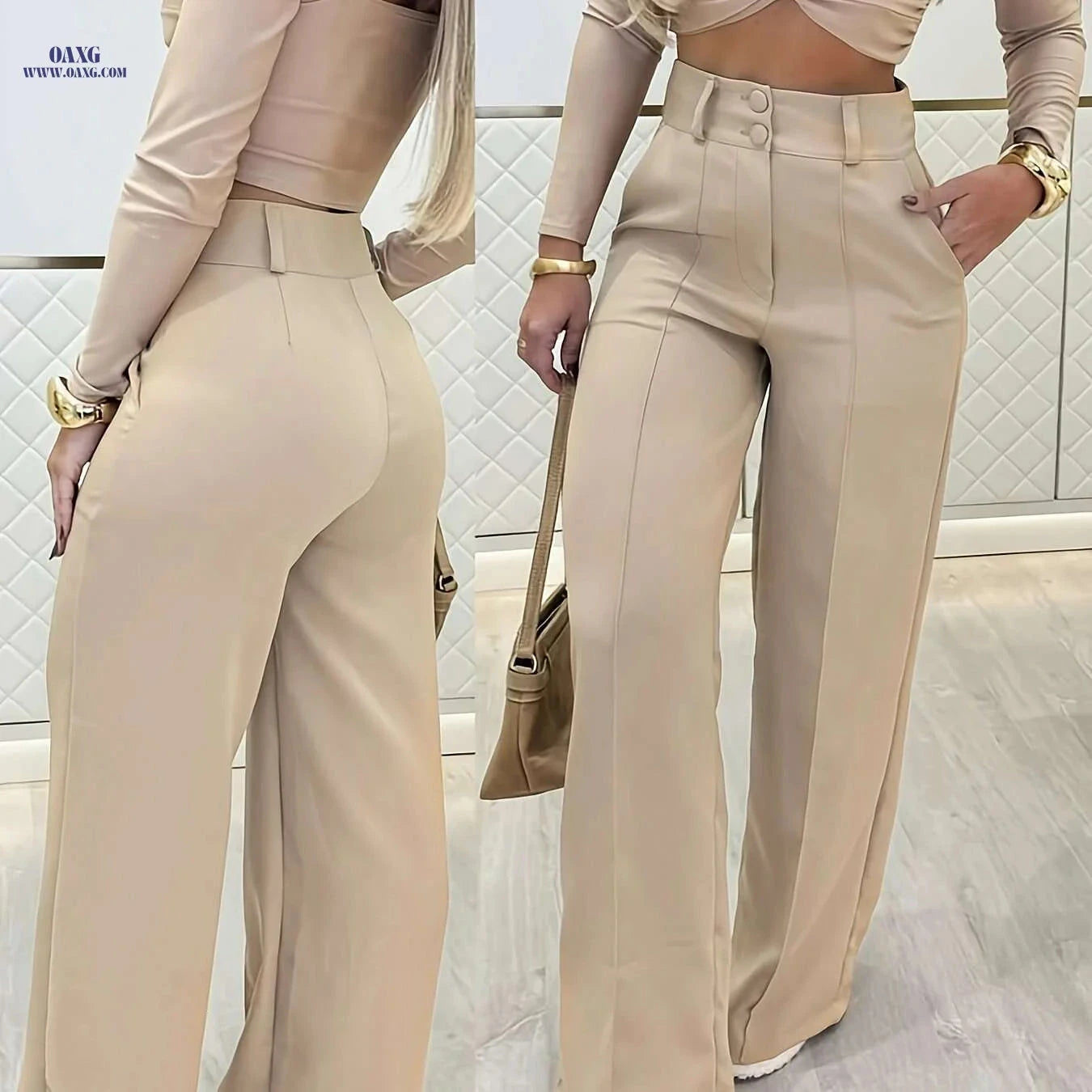 Stylish Double-Breasted Wide-Leg Pants - All-Season Casual Trousers   OAXG 
