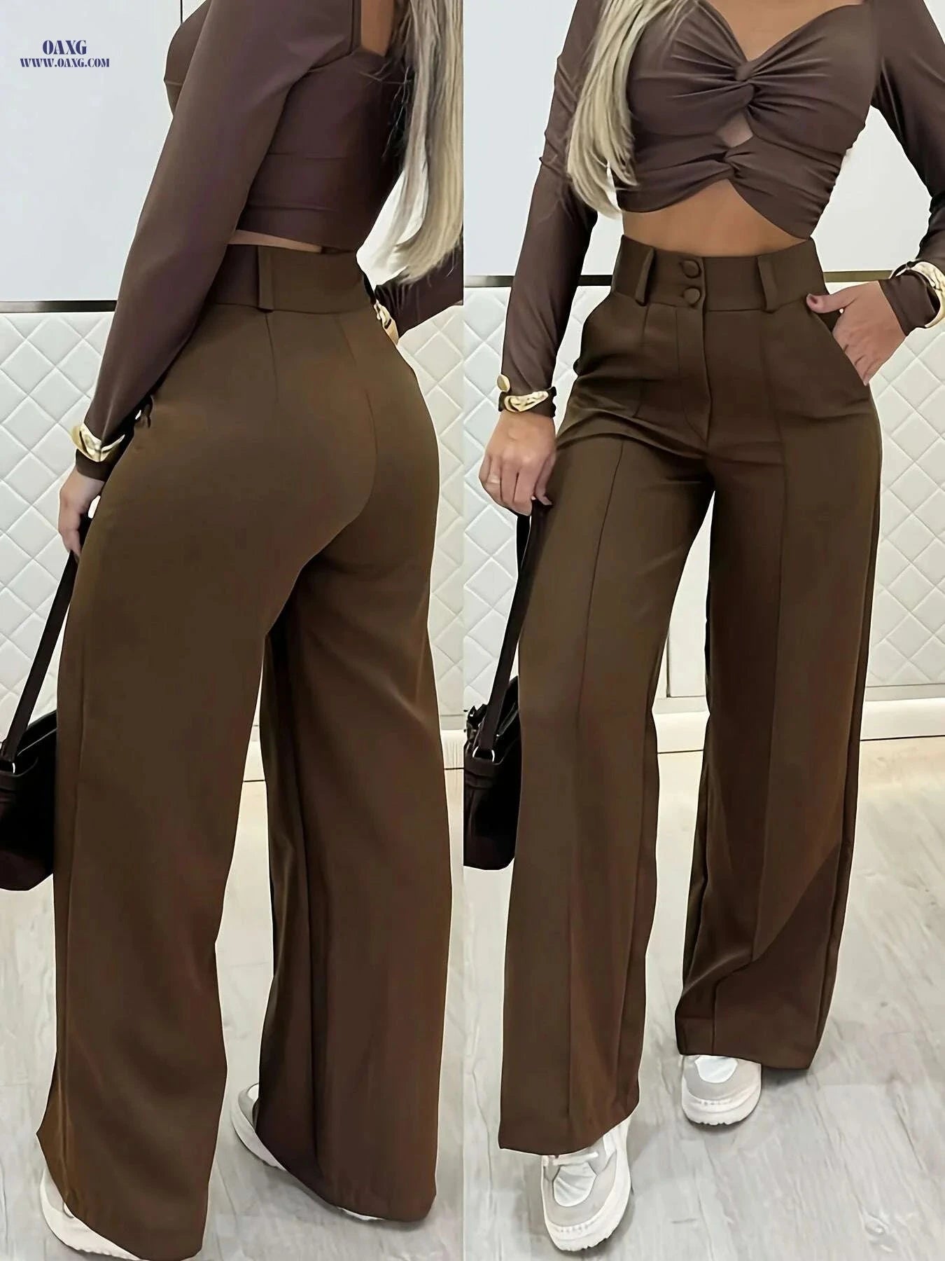 Stylish Double-Breasted Wide-Leg Pants - All-Season Casual Trousers   OAXG 