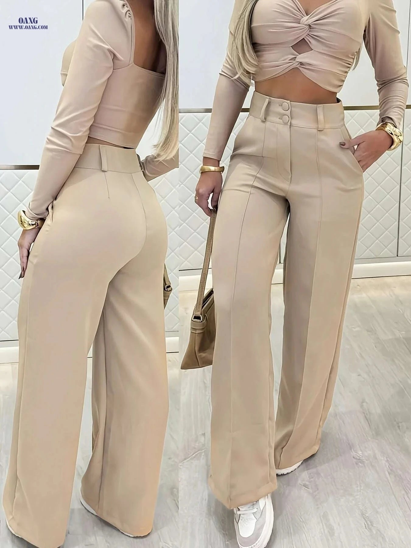 Stylish Double-Breasted Wide-Leg Pants - All-Season Casual Trousers   OAXG 