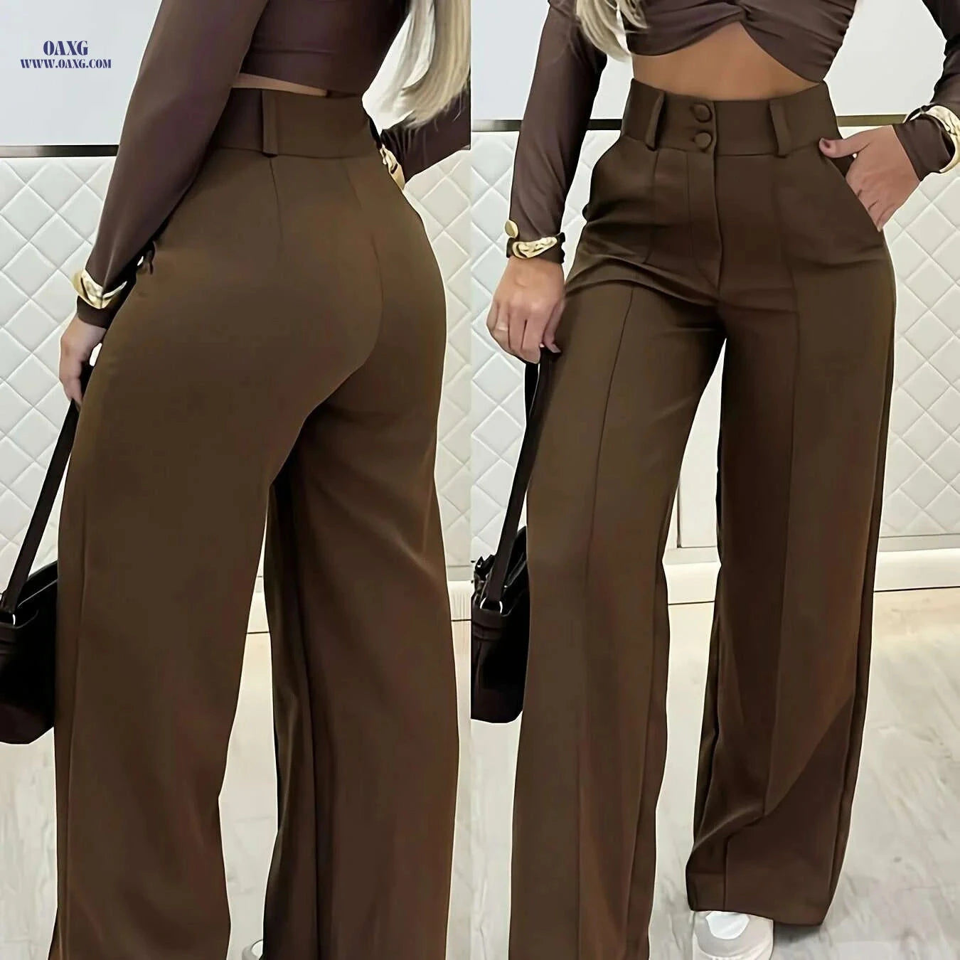 Stylish Double-Breasted Wide-Leg Pants - All-Season Casual Trousers   OAXG 