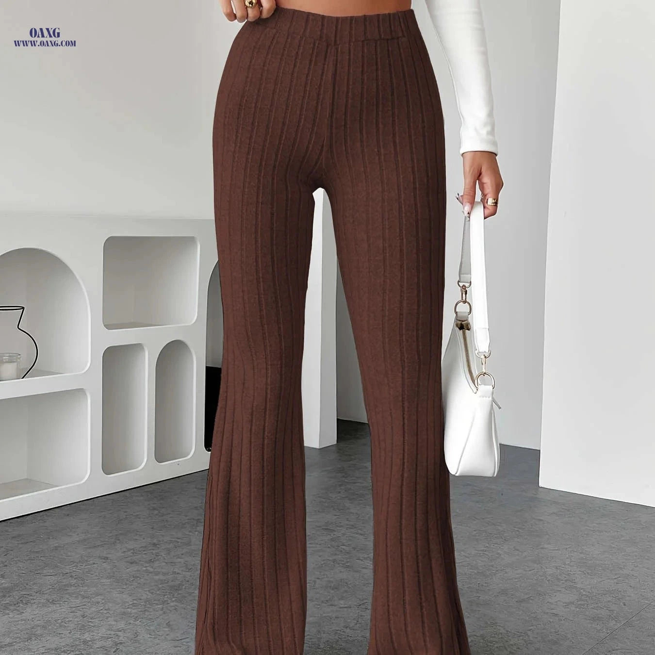 Stylish Flared Pants - Plush Solid Color for Commuting & Casual Wear   OAXG 
