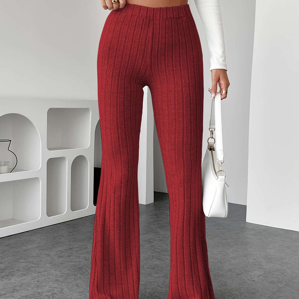 Stylish Flared Pants - Plush Solid Color for Commuting & Casual Wear   OAXG 
