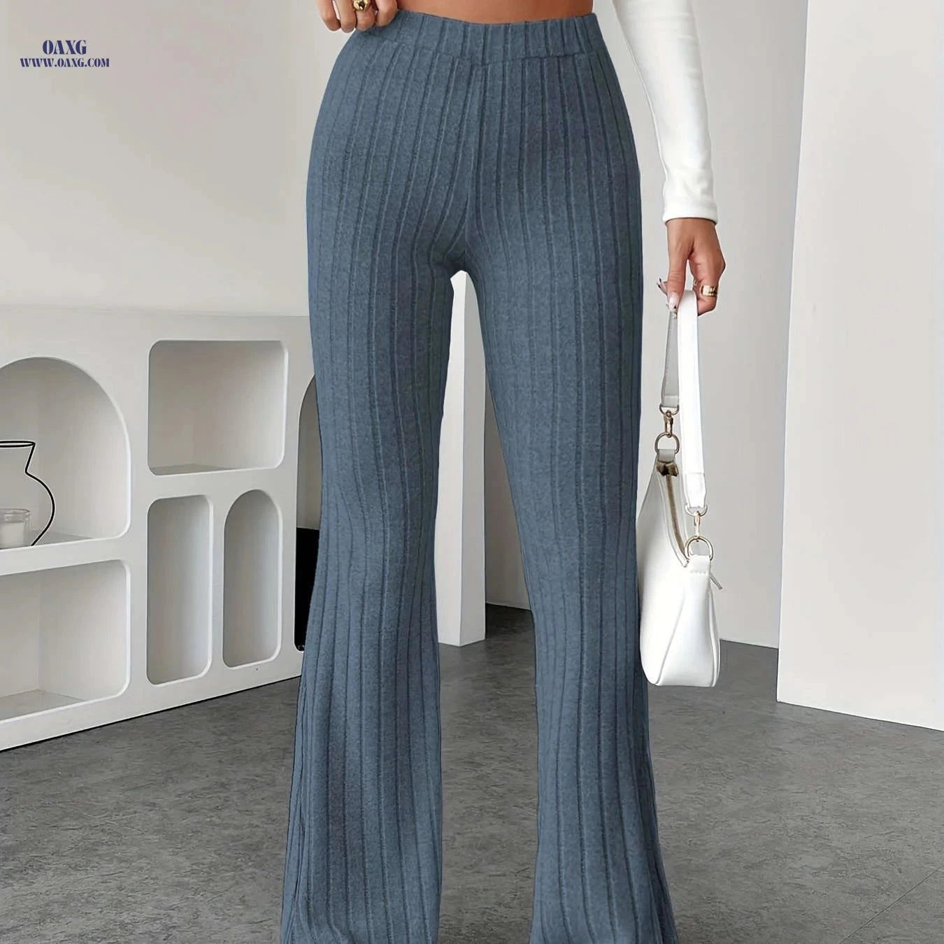 Stylish Flared Pants - Plush Solid Color for Commuting & Casual Wear   OAXG 