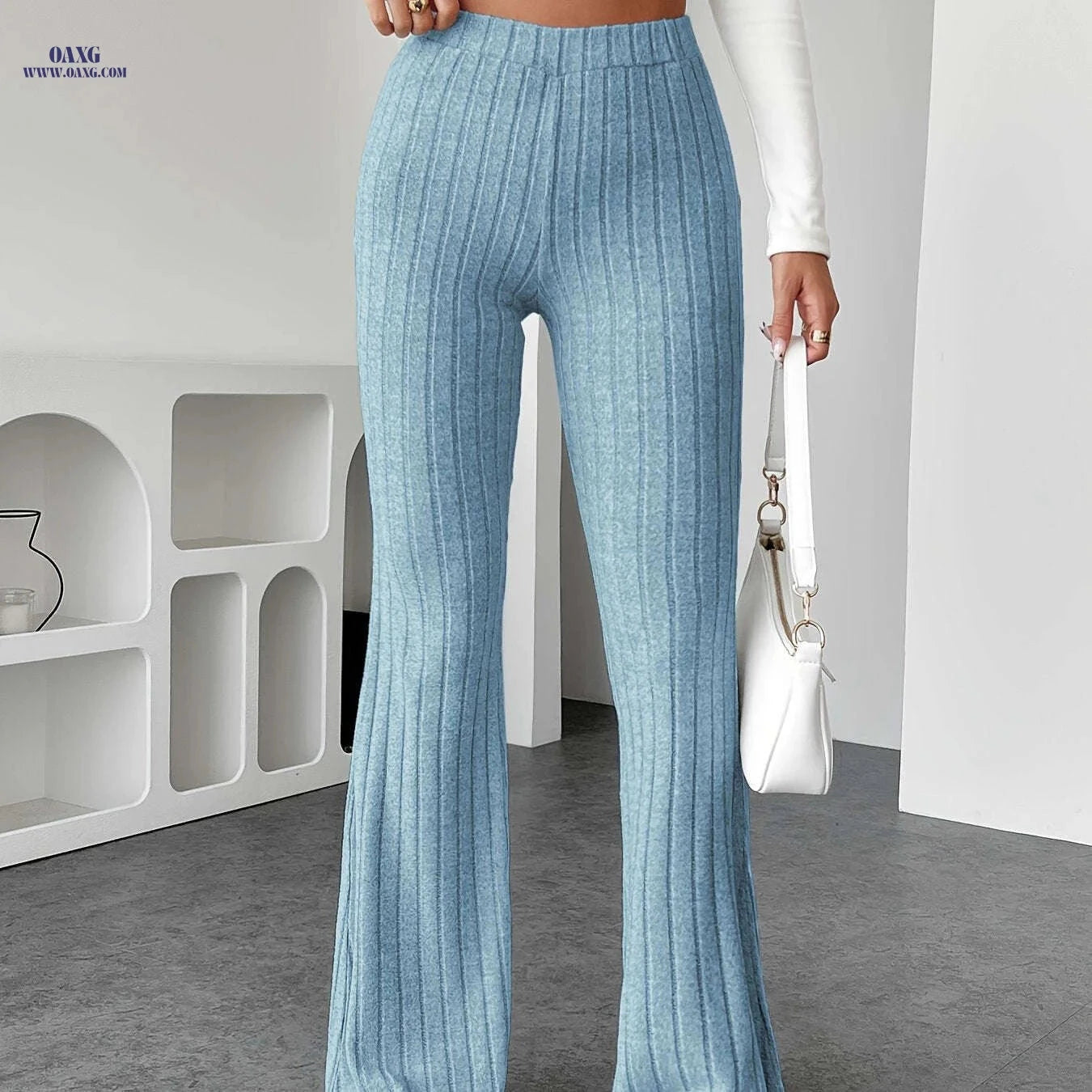Stylish Flared Pants - Plush Solid Color for Commuting & Casual Wear   OAXG 