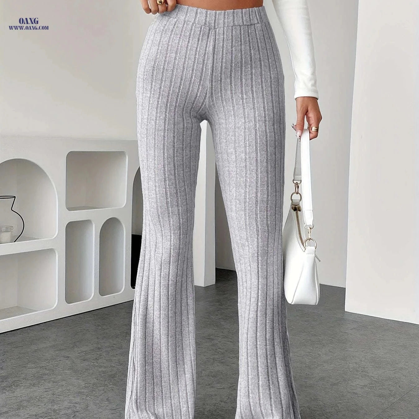 Stylish Flared Pants - Plush Solid Color for Commuting & Casual Wear   OAXG 