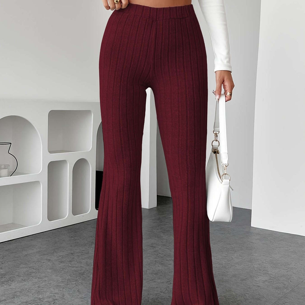 Stylish Flared Pants - Plush Solid Color for Commuting & Casual Wear   OAXG 