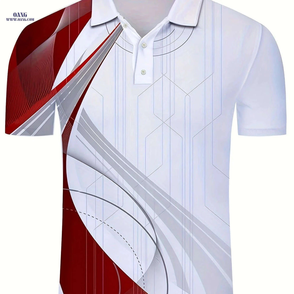 Stylish Geometric Pattern Men's Short Sleeve Sports Shirt - Lightweight   OAXG Red / FR S