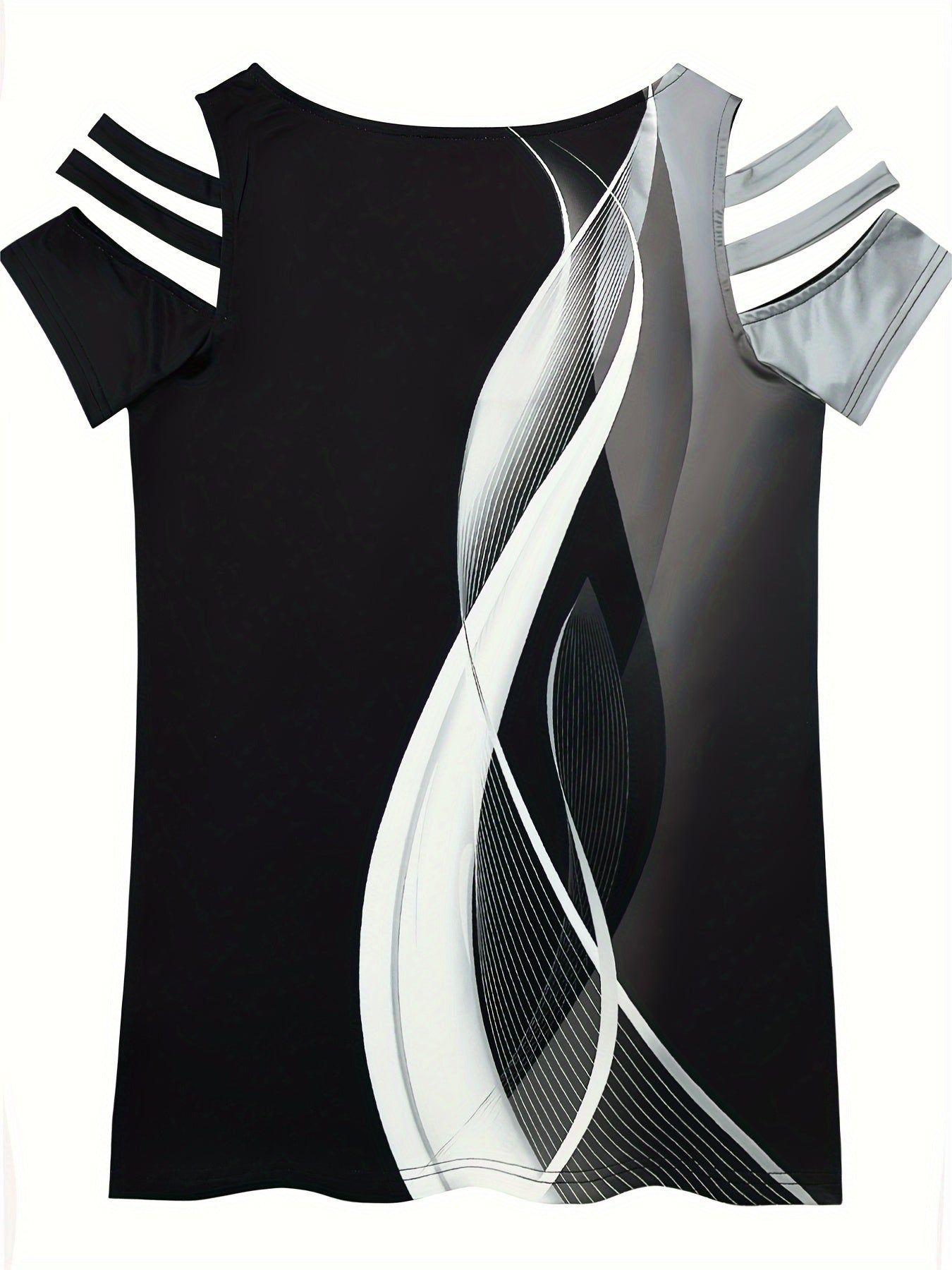 Stylish Geometric Print Cold Shoulder Waist Top with V-Neck Cross Curved Women'S Top   OAXG Mixed colors / S
